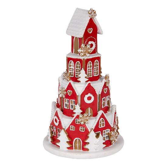 Clayre &amp; Eef | Decoratie Huis met LED Rood Wit &oslash; 13x22 cm / 3xAAA | 6PR5609