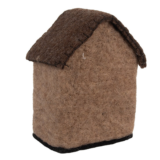 Clayre & Eef | Vilten Huis Bruin Wit 12x7x14 cm | 66296