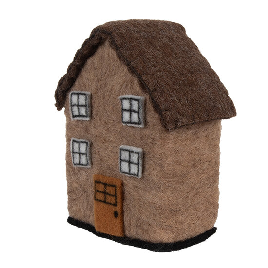 Clayre &amp; Eef | Vilten Huis Bruin Wit 12x7x14 cm | 66297