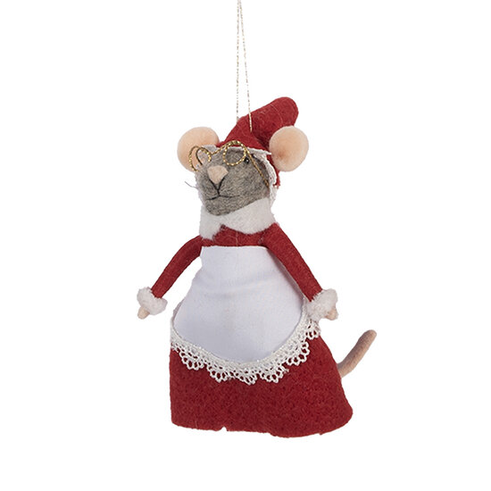 Clayre &amp; Eef | Decoratie hanger Vilten Muis Rood Wit 8x6x14 cm | 66298