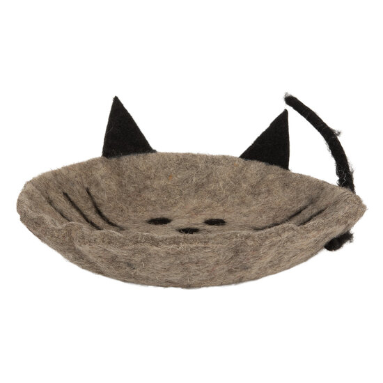 Clayre &amp; Eef | Vilten schaal Kat Grijs Zwart 18x18x6 cm | 66300