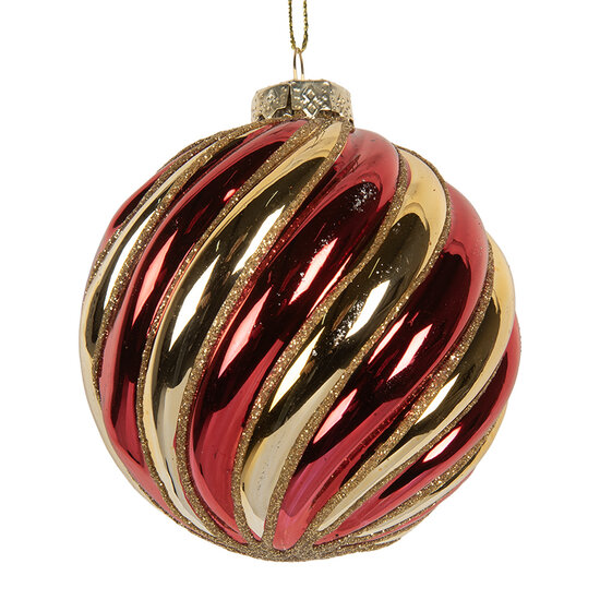 Clayre & Eef | Kerstbal Goudkleurig Rood ø 8x8 cm | 6GL5136