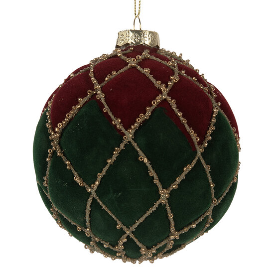 Clayre &amp; Eef | Kerstbal Rood Groen &oslash; 10x10 cm | 6GL5237