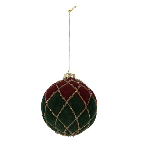 Clayre &amp; Eef | Kerstbal Rood Groen &oslash; 10x10 cm | 6GL5237
