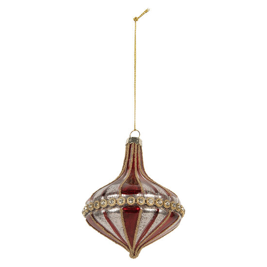 Clayre &amp; Eef | Kerstbal Rood Wit &oslash; 9x11 cm | 6GL5317