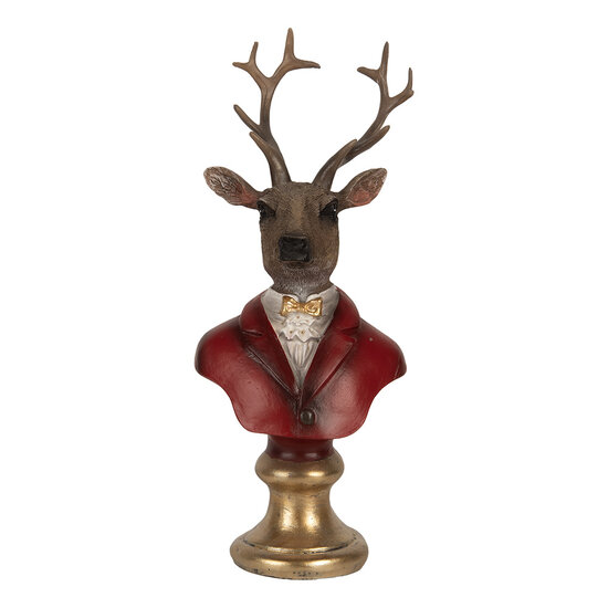 Clayre &amp; Eef | Kerstdecoratie Beeld Rendier Bruin Rood 10x9x19 cm | 6PR5518