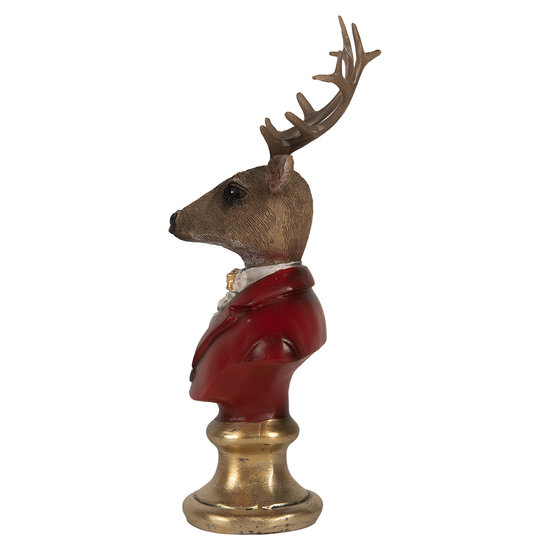 Clayre &amp; Eef | Kerstdecoratie Beeld Rendier Bruin Rood 10x9x19 cm | 6PR5518