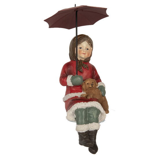 Clayre &amp; Eef | Decoratie Kind met Hond Rood Bruin 10x7x19 cm | 6PR5523