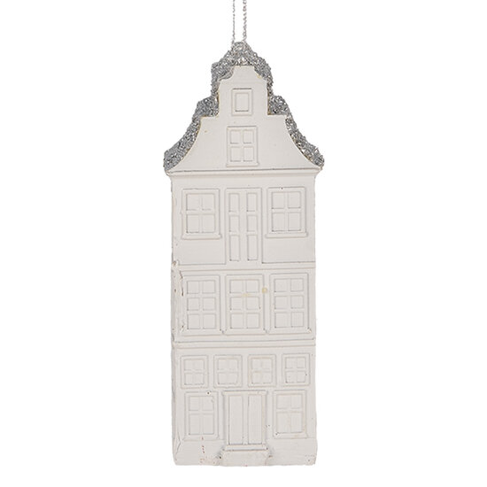 Clayre &amp; Eef | Decoratie hanger Huisje Wit Zilverkleurig 4x4x11 cm | 6PR5610