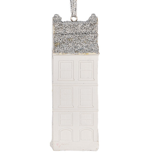Clayre &amp; Eef | Decoratie hanger Huisje Wit Zilverkleurig 4x4x11 cm | 6PR5610