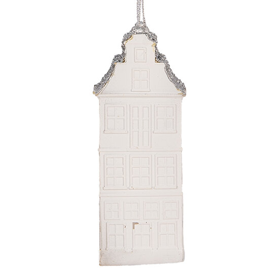 Clayre &amp; Eef | Decoratie hanger Huisje Wit Zilverkleurig 4x4x11 cm | 6PR5610