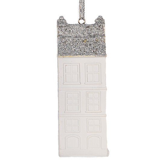 Clayre &amp; Eef | Decoratie hanger Huisje Wit Zilverkleurig 4x4x11 cm | 6PR5610