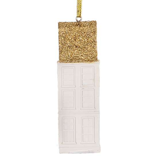 Clayre &amp; Eef | Decoratie hanger Huisje Wit Goudkleurig 4x4x11 cm | 6PR5611