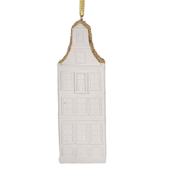 Clayre &amp; Eef | Decoratie hanger Huisje Wit Goudkleurig 4x4x11 cm | 6PR5611