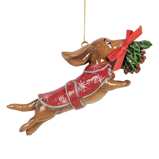 Clayre &amp; Eef | Decoratie hanger Hond Bruin Rood 12x2x4 cm | 6PR5632