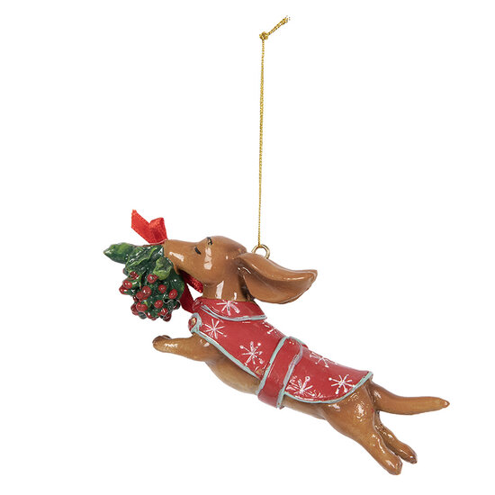 Clayre &amp; Eef | Decoratie hanger Hond Bruin Rood 12x2x4 cm | 6PR5632