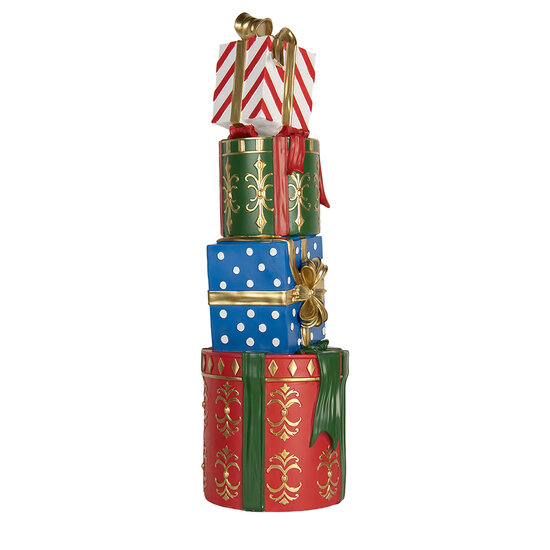 Clayre & Eef | Decoratie van opgestapelde Cadeautjes Rood Groen 23x22x71 cm | 5PR0191