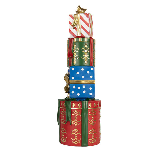 Clayre & Eef | Decoratie van opgestapelde Cadeautjes Rood Groen 23x22x71 cm | 5PR0191