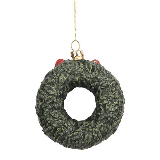 Clayre &amp; Eef | Decoratie hanger Krans Groen Rood 9x4x11 cm | 66085