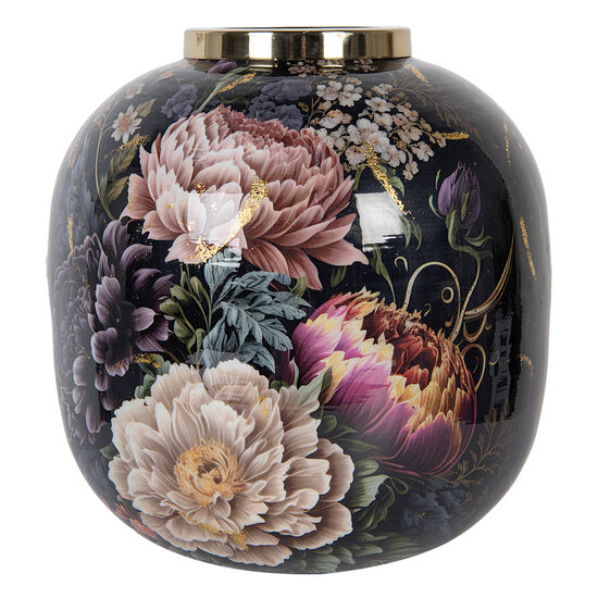 Clayre &amp; Eef | Decoratie Vaas Zwart Roze &oslash; 29x29 cm | 65888