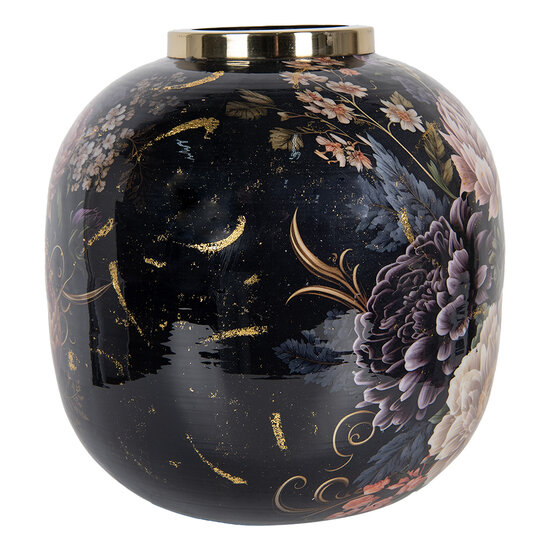 Clayre &amp; Eef | Decoratie Vaas Zwart Roze &oslash; 29x29 cm | 65888
