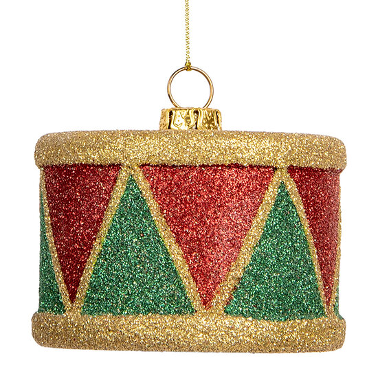 Clayre &amp; Eef | Decoratie Hanger Trommel Rood Groen &oslash; 7x5 cm | 66088