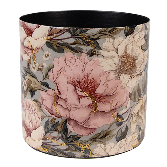 Clayre & Eef | Bloempot Zwart Roze ø 16x15 cm | 65894