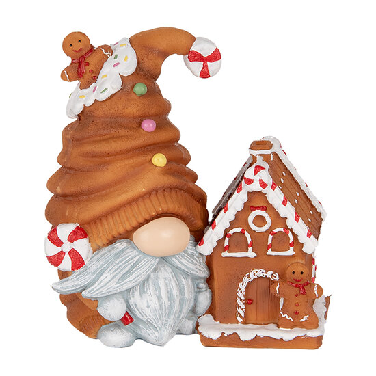 Clayre & Eef | Decoratie Beeld Kabouter met LED Bruin Blauw 14x9x15 cm | 6PR5309