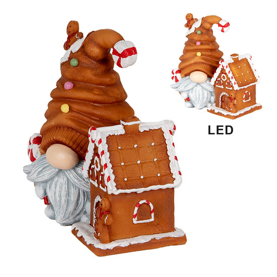 Clayre & Eef | Decoratie Beeld Kabouter met LED Bruin Blauw 14x9x15 cm | 6PR5309