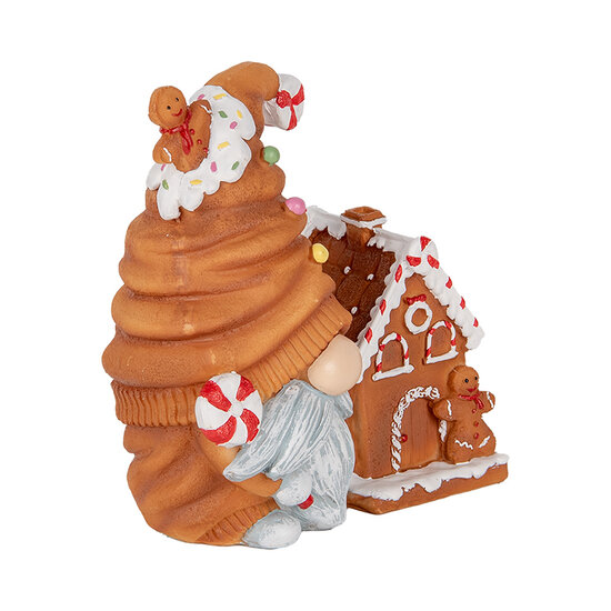 Clayre & Eef | Decoratie Beeld Kabouter met LED Bruin Blauw 14x9x15 cm | 6PR5309