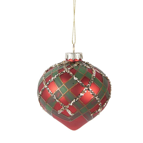 Clayre &amp; Eef | Kerstbal Rood Groen &oslash; 8x8 cm | 6GL5172