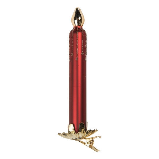 Clayre &amp; Eef | Knijper kerstornament kaars Rood Goudkleurig &oslash; 4x15 cm | 6GL5296