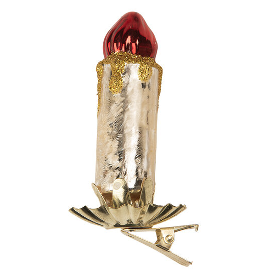 Clayre &amp; Eef | Knijper kerstornament kaars Zilverkleurig Rood 5x4x9 cm | 6GL5312