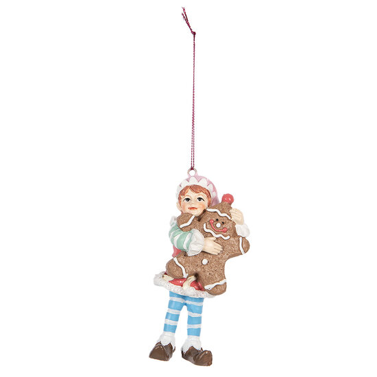 Clayre &amp; Eef | Decoratie hanger elf Bruin Blauw 5x4x11 cm | 6PR5299