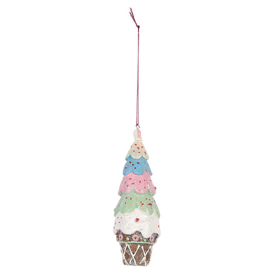 Clayre &amp; Eef | Decoratie hanger taartje Bruin Wit &oslash; 5x13 cm | 6PR5300