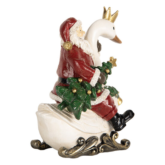 Clayre &amp; Eef | Kerstdecoratie Kerstman op zwaan Rood Wit 13x10x16 cm | 6PR5671