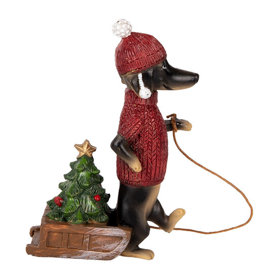 Clayre &amp; Eef | Decoratie Beeld Hond Bruin Rood 8x4x13 cm | 6PR5305