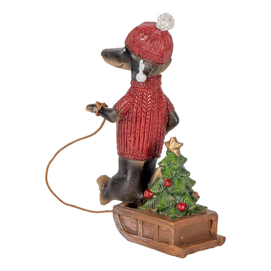 Clayre &amp; Eef | Decoratie Beeld Hond Bruin Rood 8x4x13 cm | 6PR5305