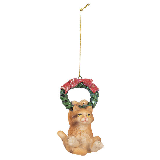 Clayre &amp; Eef | Decoratie hanger Kat Bruin Groen 6x5x9 cm | 6PR5312