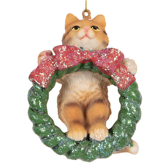 Clayre &amp; Eef | Decoratie hanger Kat Bruin Groen 6x5x9 cm | 6PR5313