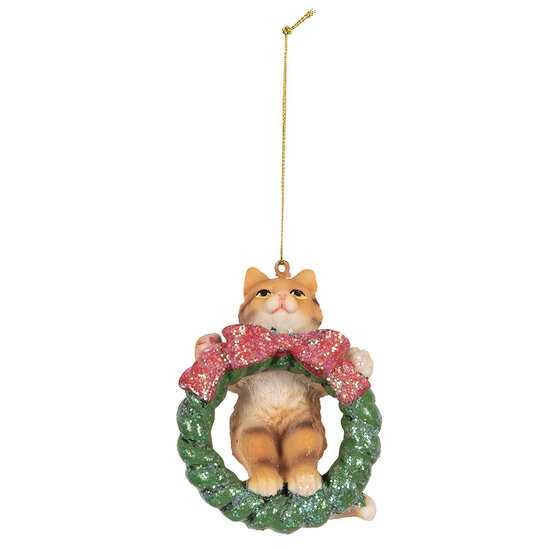 Clayre &amp; Eef | Decoratie hanger Kat Bruin Groen 6x5x9 cm | 6PR5313