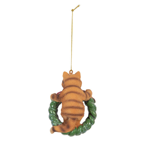 Clayre &amp; Eef | Decoratie hanger Kat Bruin Groen 6x5x9 cm | 6PR5313
