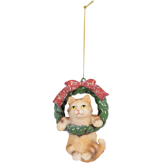 Clayre &amp; Eef | Decoratie hanger Kat Bruin Groen 6x5x9 cm | 6PR5314