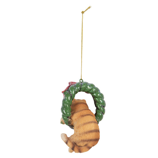 Clayre &amp; Eef | Decoratie hanger Kat Bruin Groen 6x5x9 cm | 6PR5314