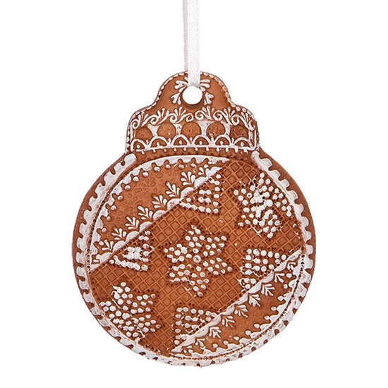 Clayre &amp; Eef | Decoratie hanger Kerstbal Bruin Wit 8x2x10 cm | 6PR5316