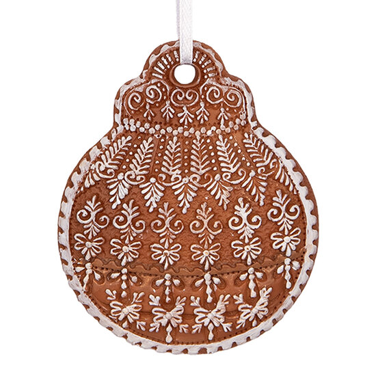 Clayre &amp; Eef | Decoratie hanger Kerstbal Bruin Wit 8x2x10 cm | 6PR5318