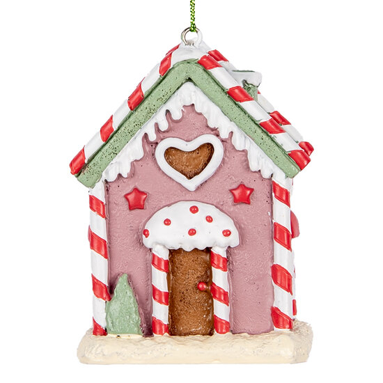 Clayre &amp; Eef | Decoratie hanger huisje Roze Wit 6x4x8 cm | 6PR5325