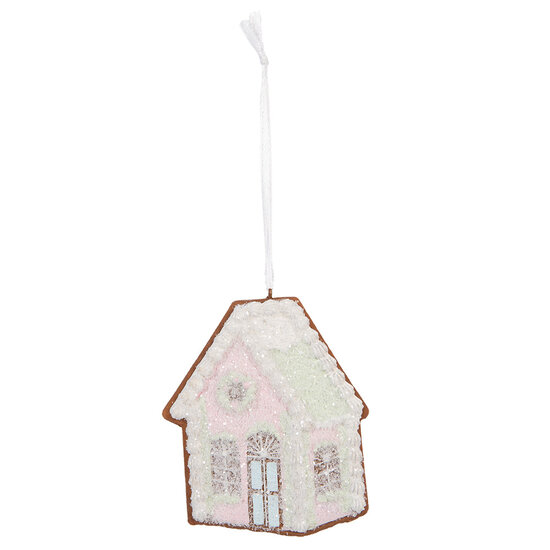 Clayre &amp; Eef | Decoratie hanger huisje Roze Groen 9x1x10 cm | 6PR5335