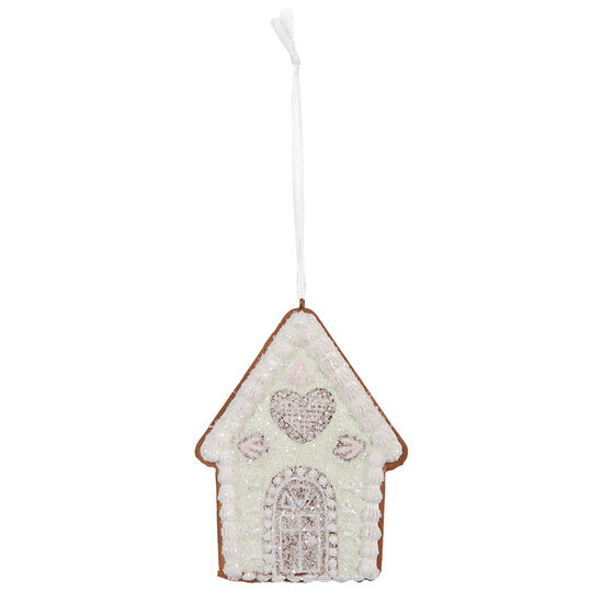 Clayre &amp; Eef | Decoratie hanger huisje Groen Wit 8x1x10 cm | 6PR5336