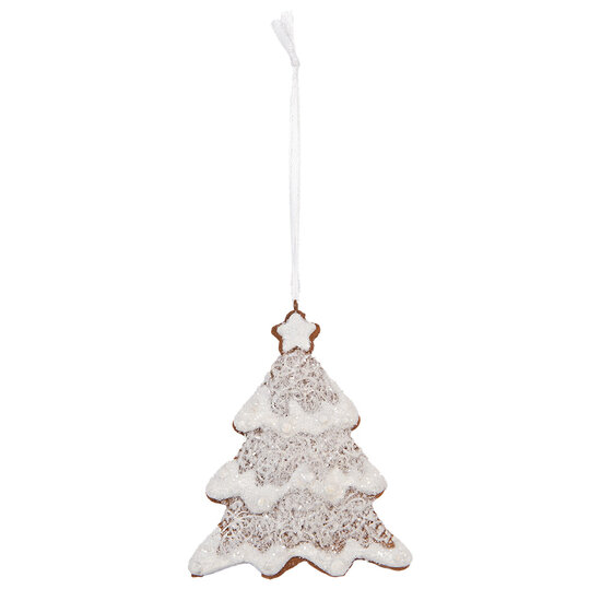 Clayre &amp; Eef | Decoratie hanger Kerstboom Wit Bruin 9x1x10 cm | 6PR5343